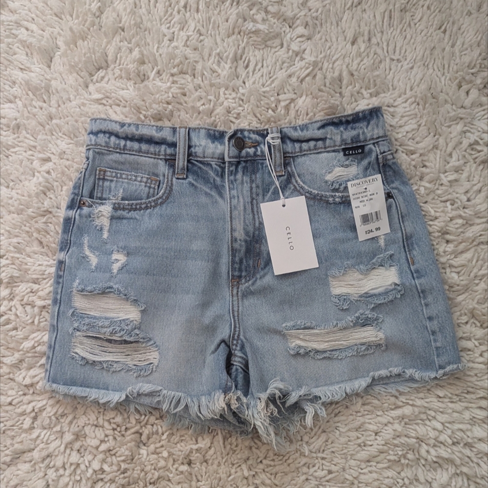Cello Blue Jean Shorts Distressed High-Waisted